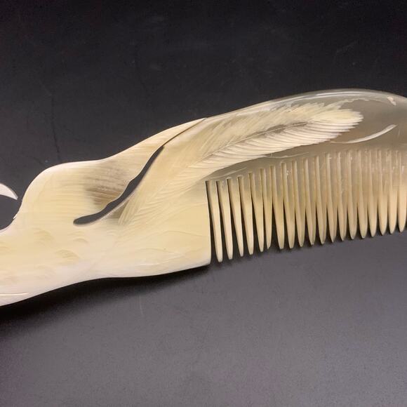 Antistatic Ox Horn Hair Comb Hand Carved Peacock Phoenix - Picture 5 of 11